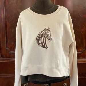 Elegant Cream Horse Graphic Sweatshirt